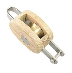 Poulie simple à ringot en teck ou frêne verni pour bateau