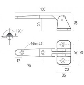 Brass chromed hatch hinge crank 40mm