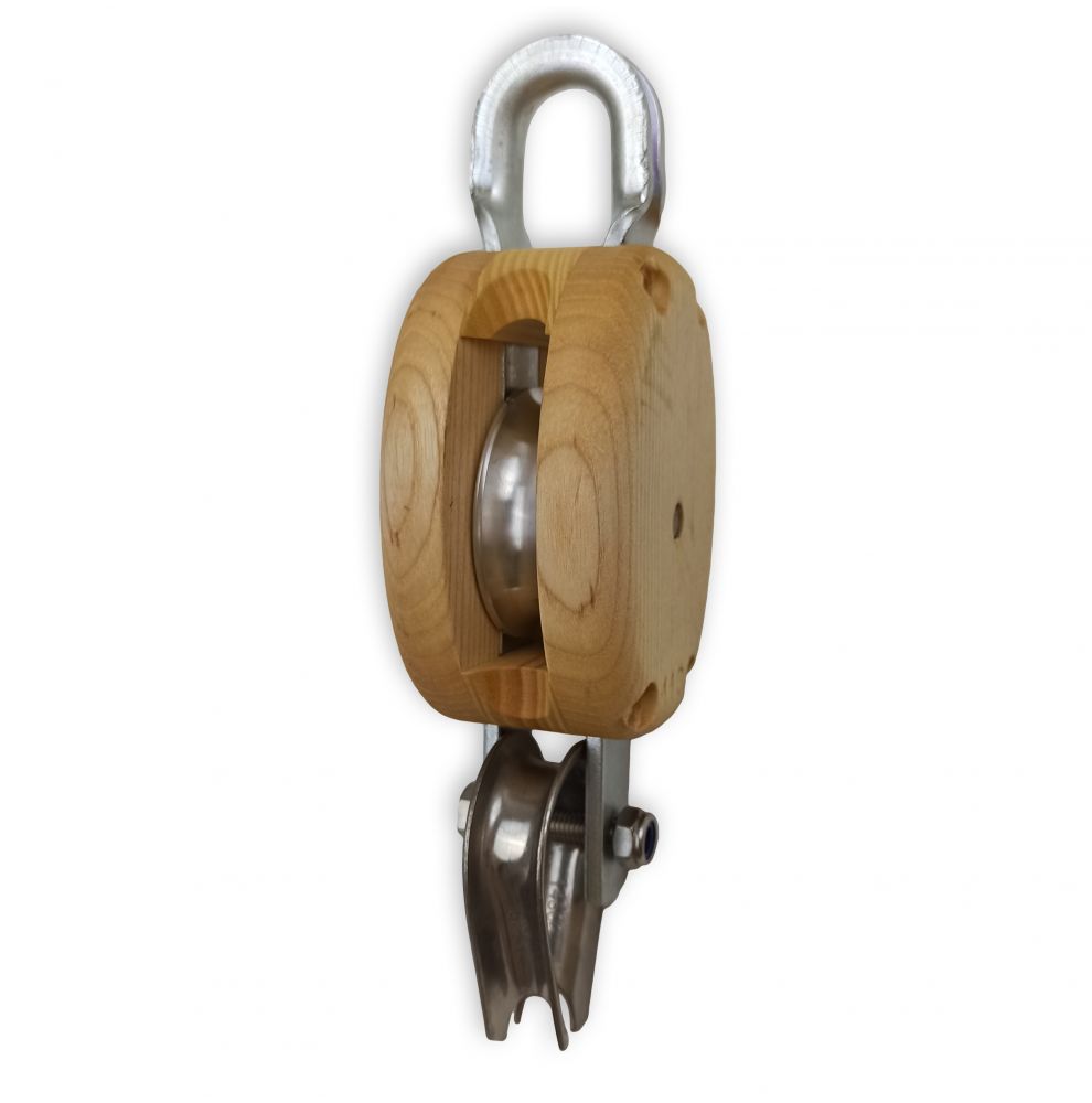 Poulie bois traditionnelle "Havraise" simple + ringot pour bateau