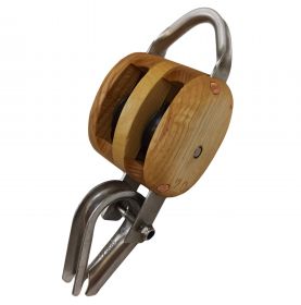 Poulie bois traditionnelle "Havraise" double + ringot de 8 à 18mm