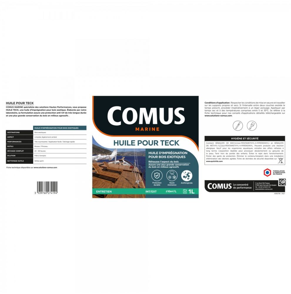 Olio di teak solvente Comus in 1L o 5L