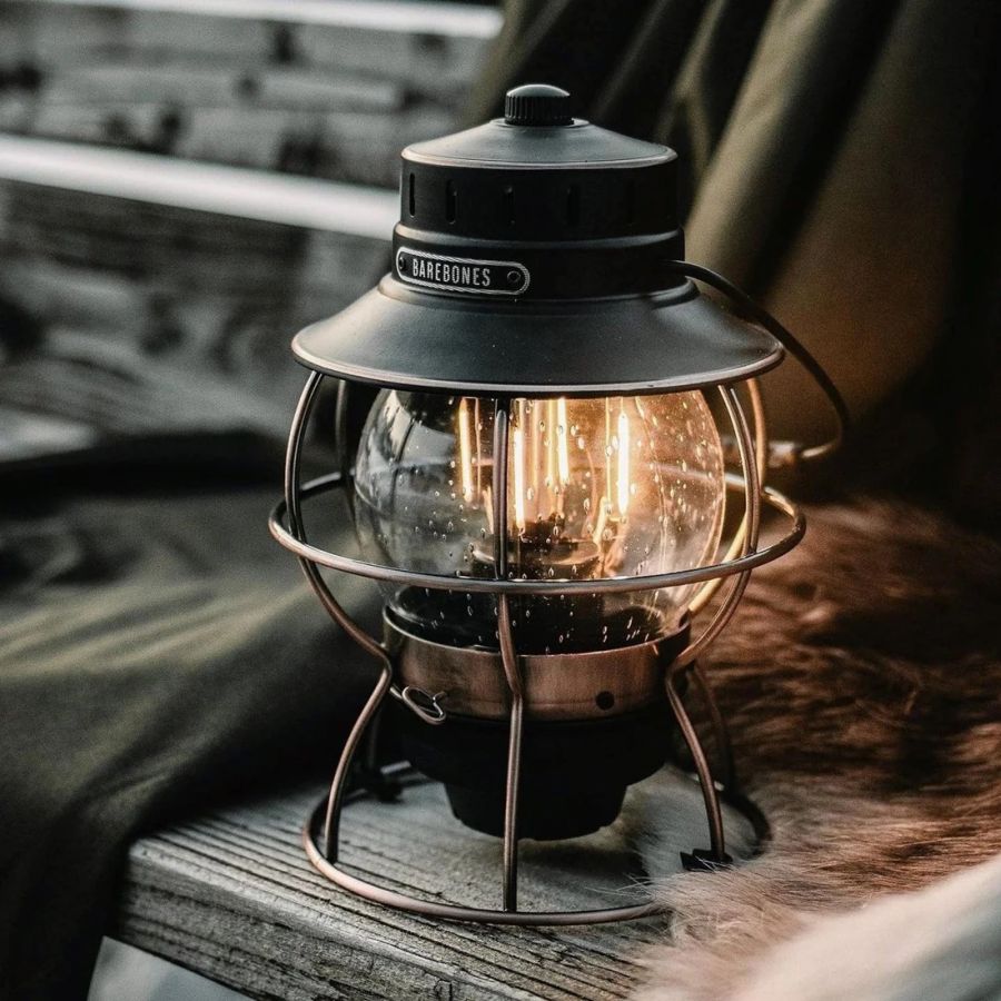 Baladeuse LED rechargeable style lampe tempête bronze
