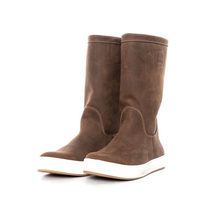 Brown leather high cut sailing boots