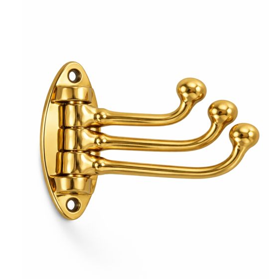 3 FOLDING BRASS COAT HOOKS