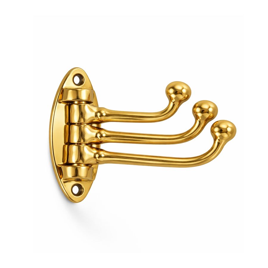3 FOLDING BRASS COAT HOOKS
