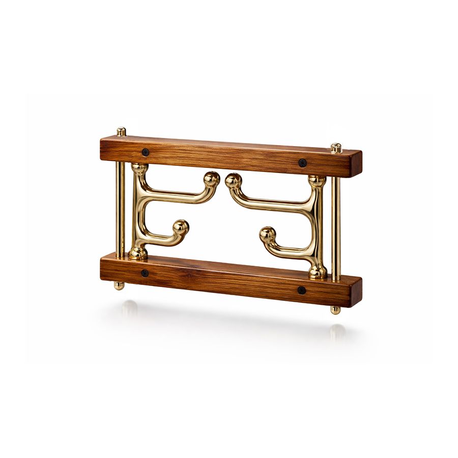 Gancio porta abiti pieghevole in ottone e teak