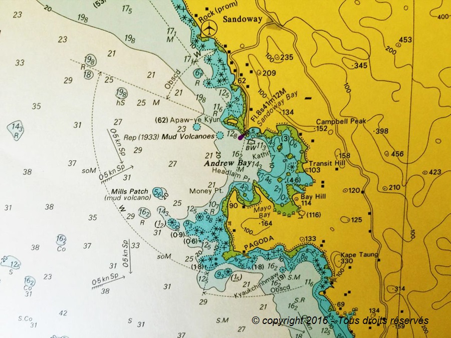 Carte marine de la Andrew Bay Birmanie