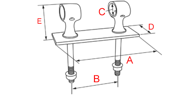 plan taquet double sur platine et tiges filetées bronze