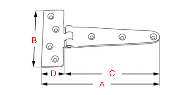 plan grande charnière en T massive laiton